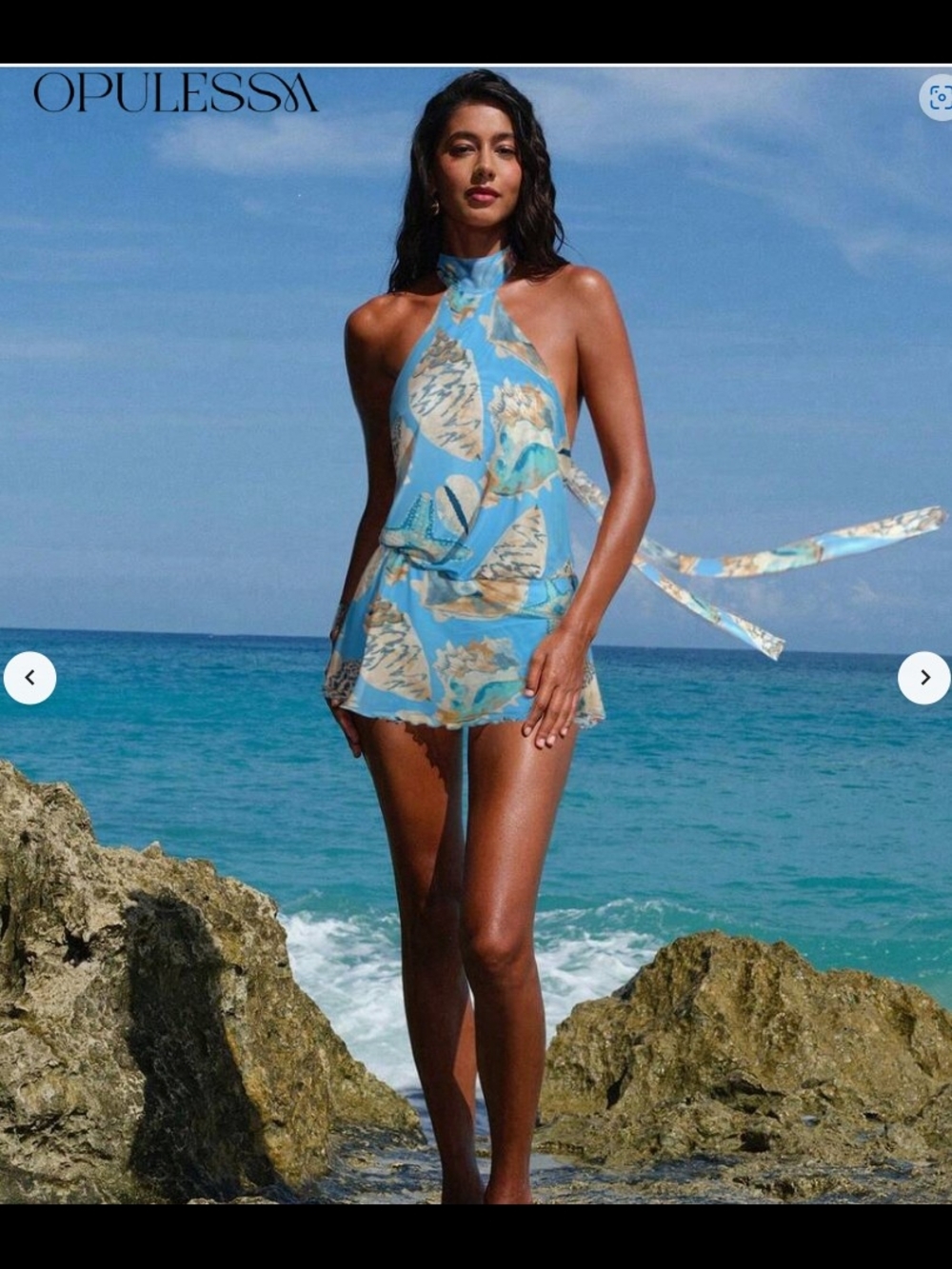 NWT SHEIN Blue and Beige Floral Halter Dress